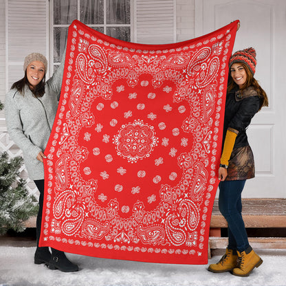 Ultra Plush 2 White on Red Bandana Throw Blanket