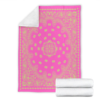 Ultra Plush 2 Lime on Pink Bandana Throw Blanket