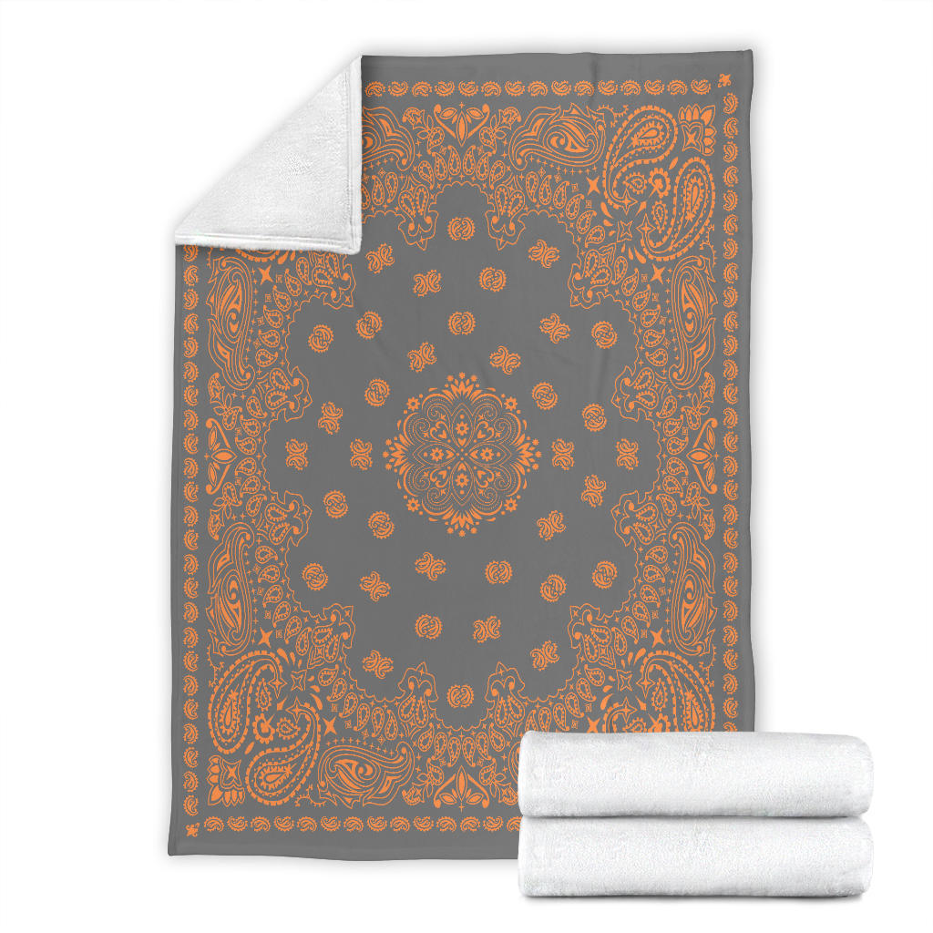 Ultra Plush 2 Orange on Gray Bandana Throw Blanket