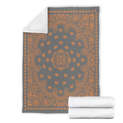 Ultra Plush 2 Orange on Gray Bandana Throw Blanket