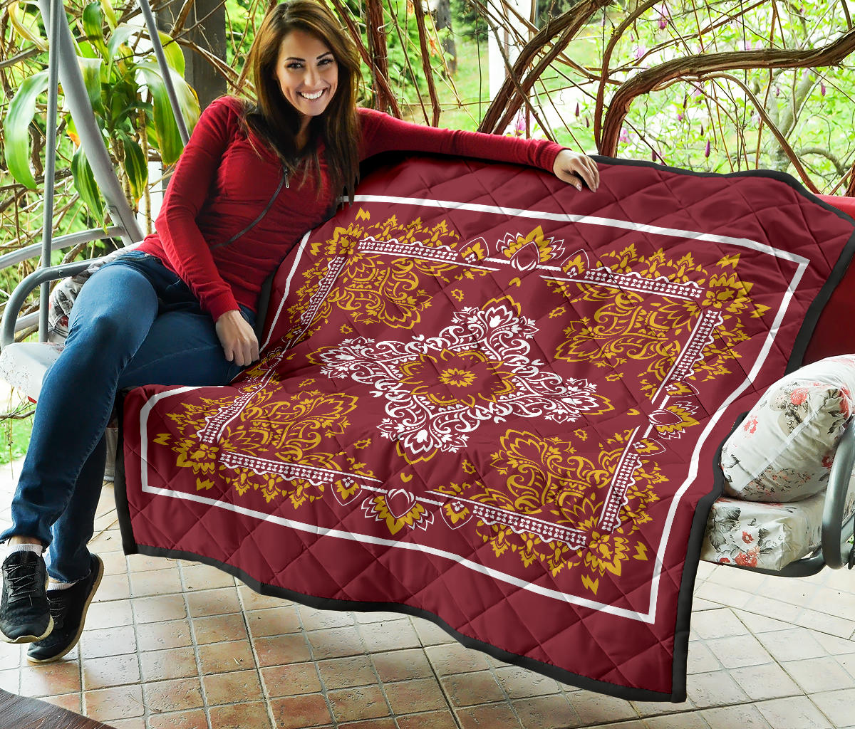 Quilt 3 White Gold on Maroon Bandana Quilt