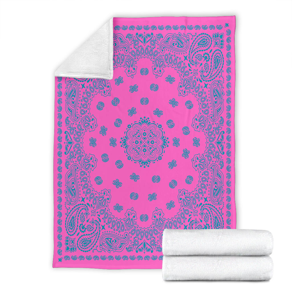 Ultra Plush 2 Teal on Pink Bandana Throw Blanket