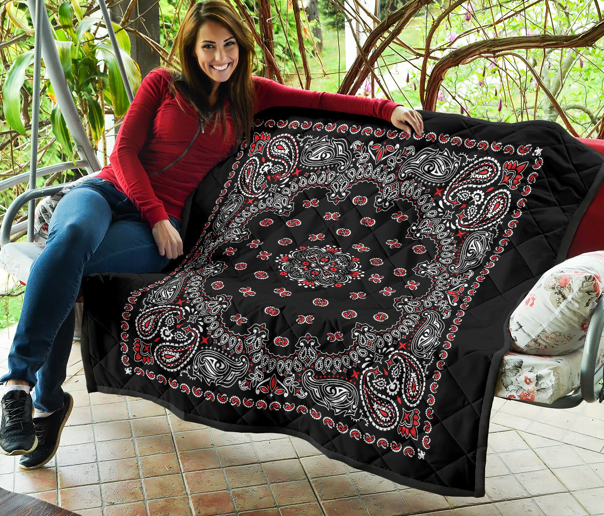 Quilt 2 Red White on Black Bandana Style