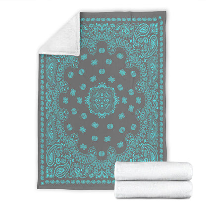 Ultra Plush 2 Lt Teal on Gray Bandana Throw Blanket