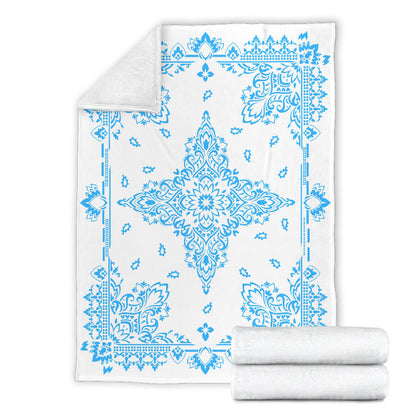 Ultra Plush 3 Lt Blue on White Bandana Throw Blanket
