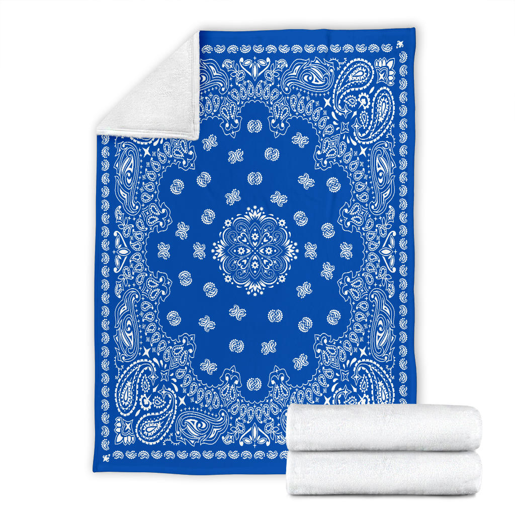 Ultra Plush 2 White on Cobalt Bandana Throw Blanket