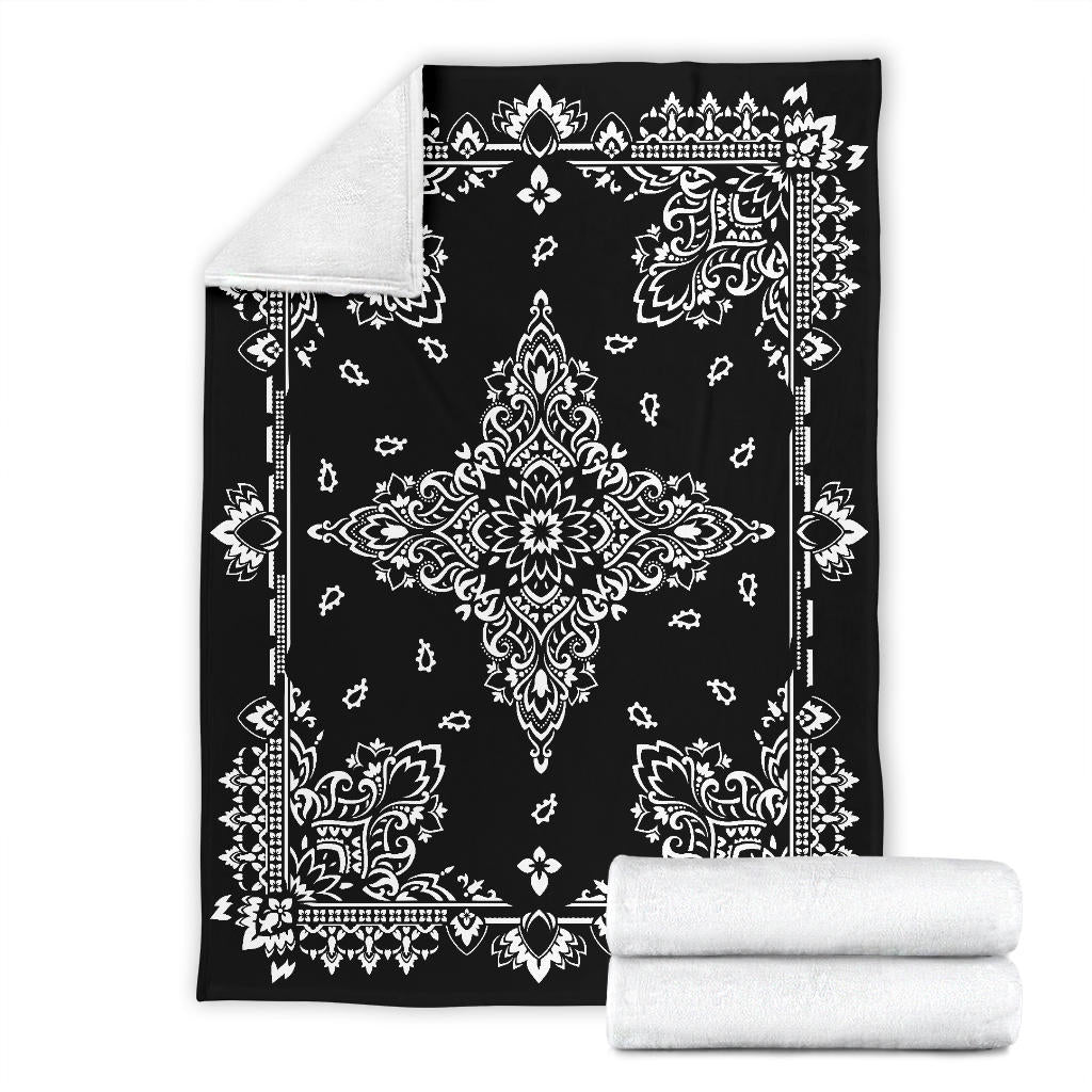 Ultra Plush 3 White on Black Bandana Throw Blanket