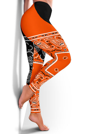 Women's Leggings - Orange Black Bandana