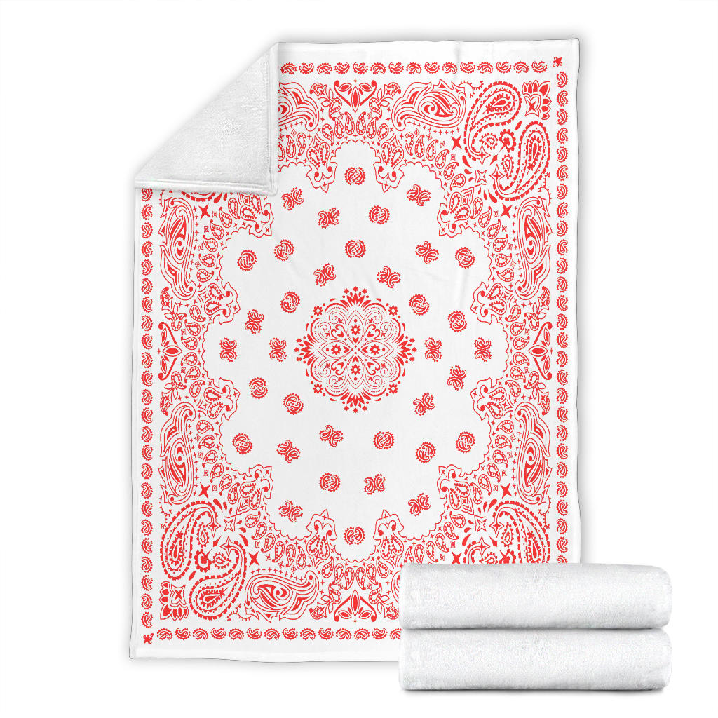 Ultra Plush 2 Red on White Bandana Throw Blanket