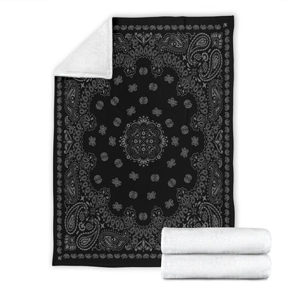Ultra Plush 2 Gray on Black Bandana Throw Blanket