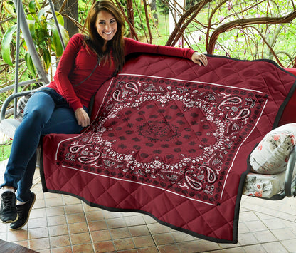 Quilt 2 Black White Bandana on Maroon