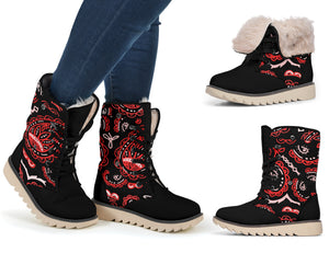 Women's Winter Boot - Black and Red Paisley