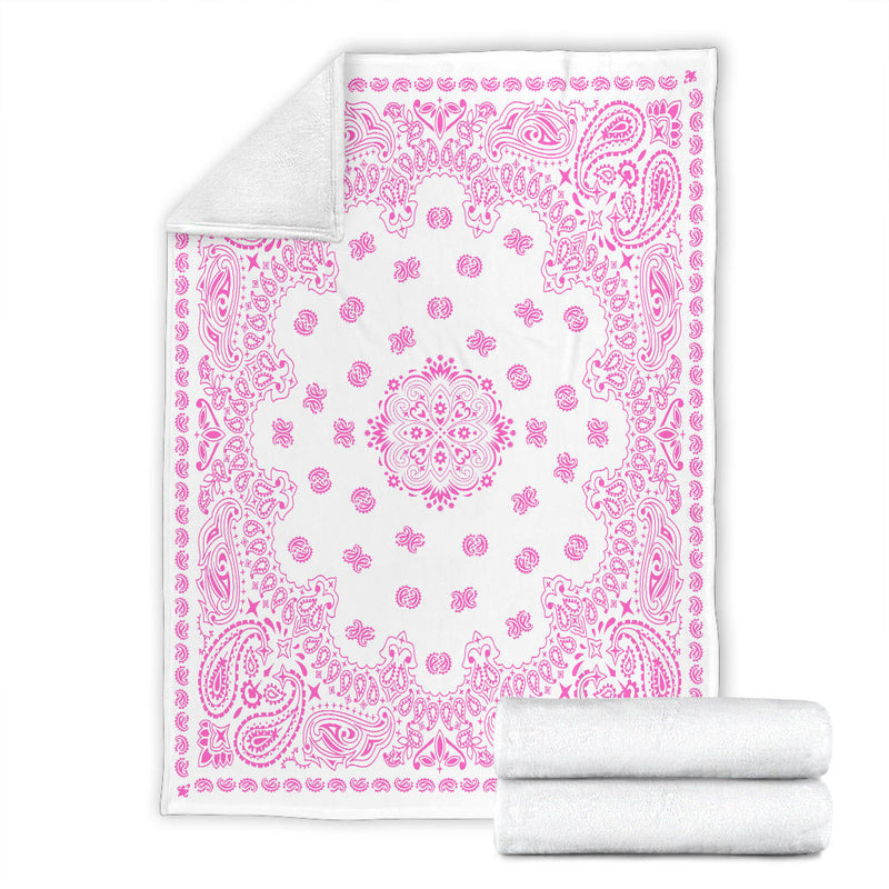Ultra Plush 2 Pink on White Bandana Throw Blanket