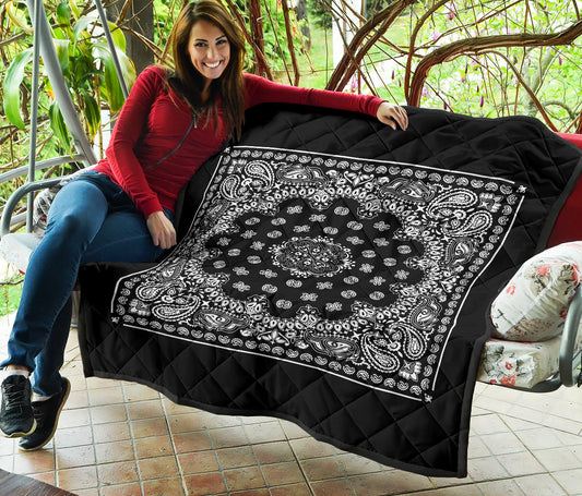 Quilt 2 Square Bandana Style White on Black