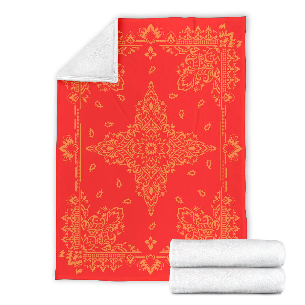 Ultra Plush 3 Orange on Red Bandana Throw Blanket