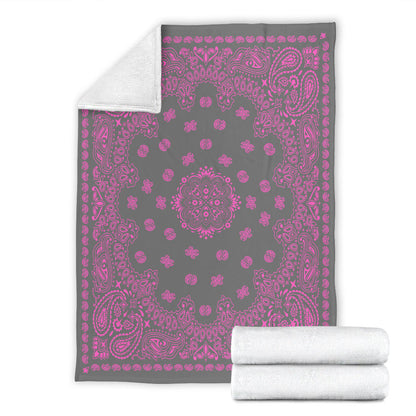 Ultra Plush 2 Pink on Gray Bandana Throw Blanket