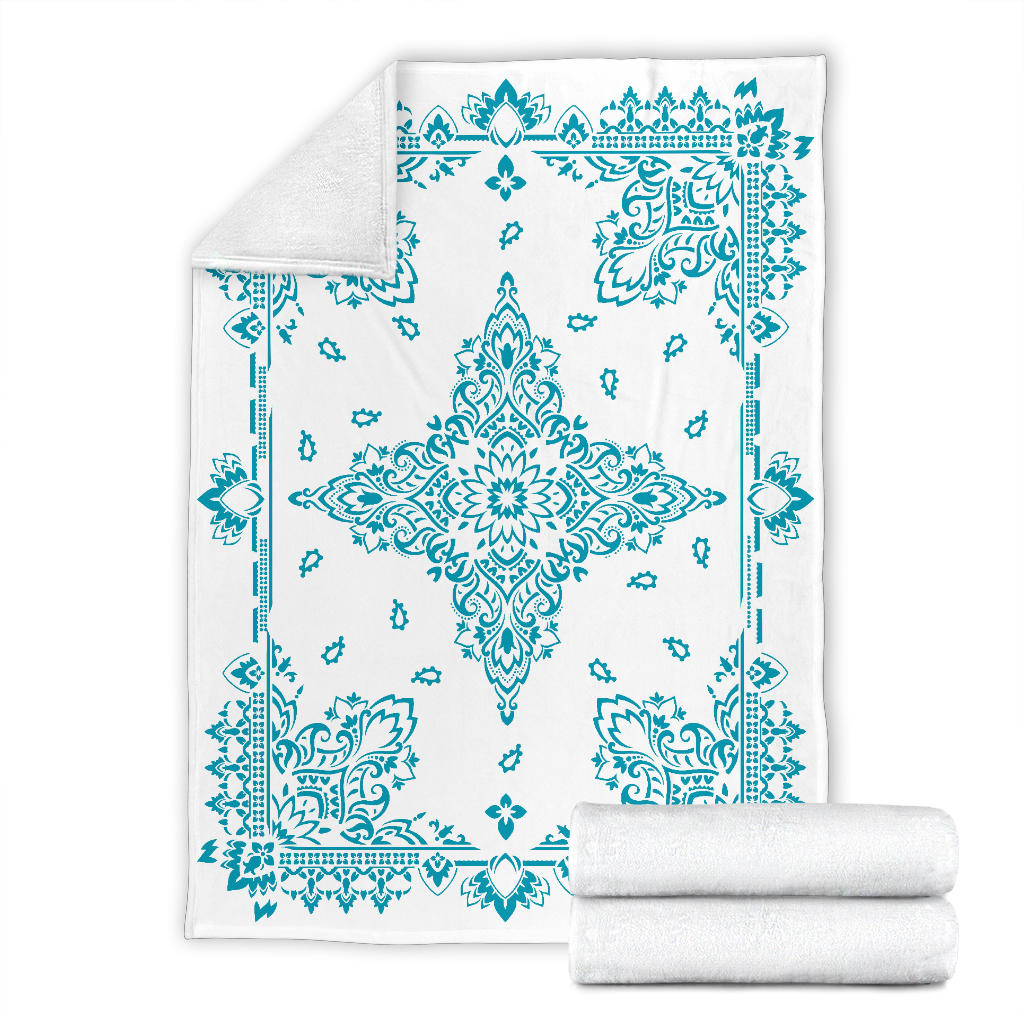Ultra Plush 3 Teal on White Bandana Throw Blanket