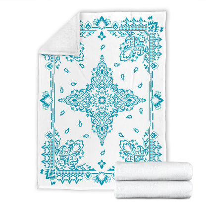 Ultra Plush 3 Teal on White Bandana Throw Blanket