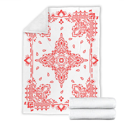 Ultra Plush 3 Red On White Bandana Throw Blanket