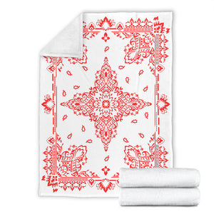 Ultra Plush 3 Red On White Bandana Throw Blanket