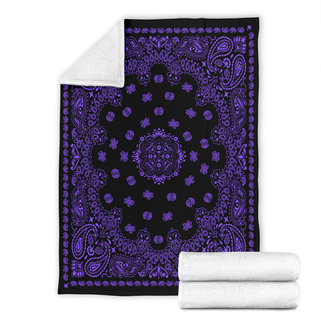 Ultra Plush 2 Purple on Black Bandana Throw Blanket