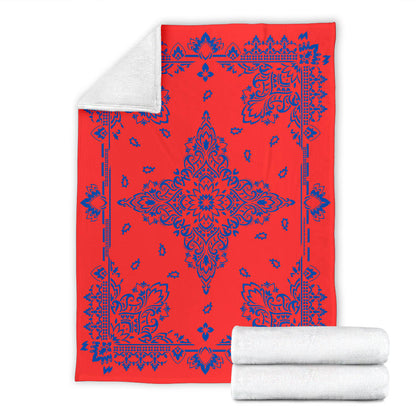 Ultra Plush 3 Cobalt on Red Bandana Throw Blanket
