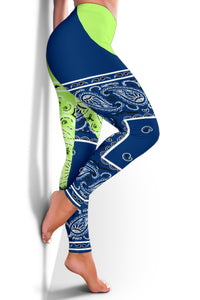 Women's Leggings - Navy and Bright Green