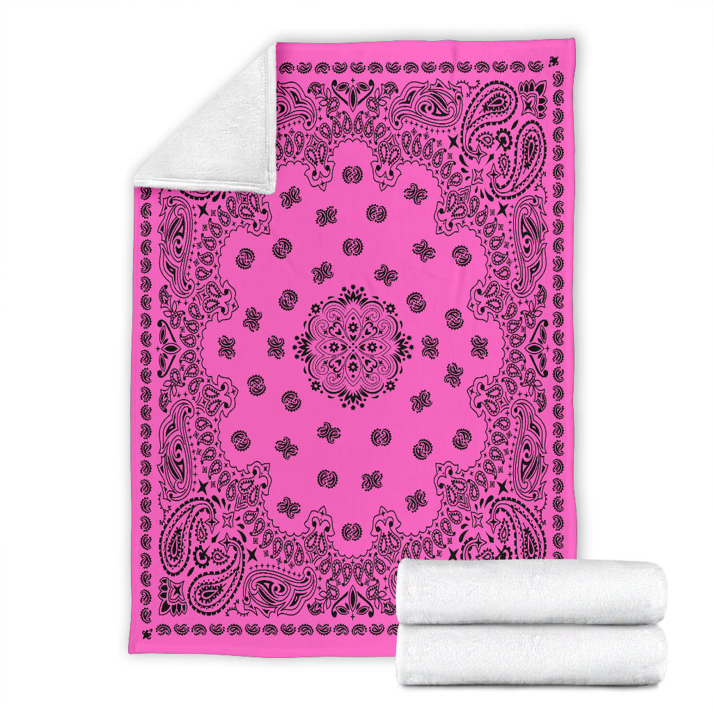 Ultra Plush 2 Black on Pink Bandana Throw Blanket