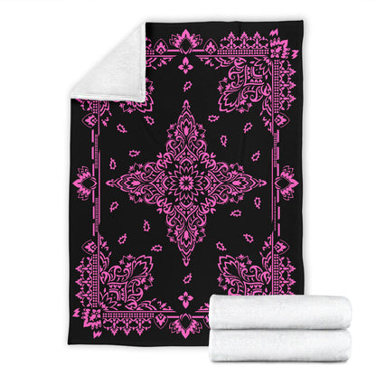 Ultra Plush 3 Pink on Black Bandana Throw Blanket