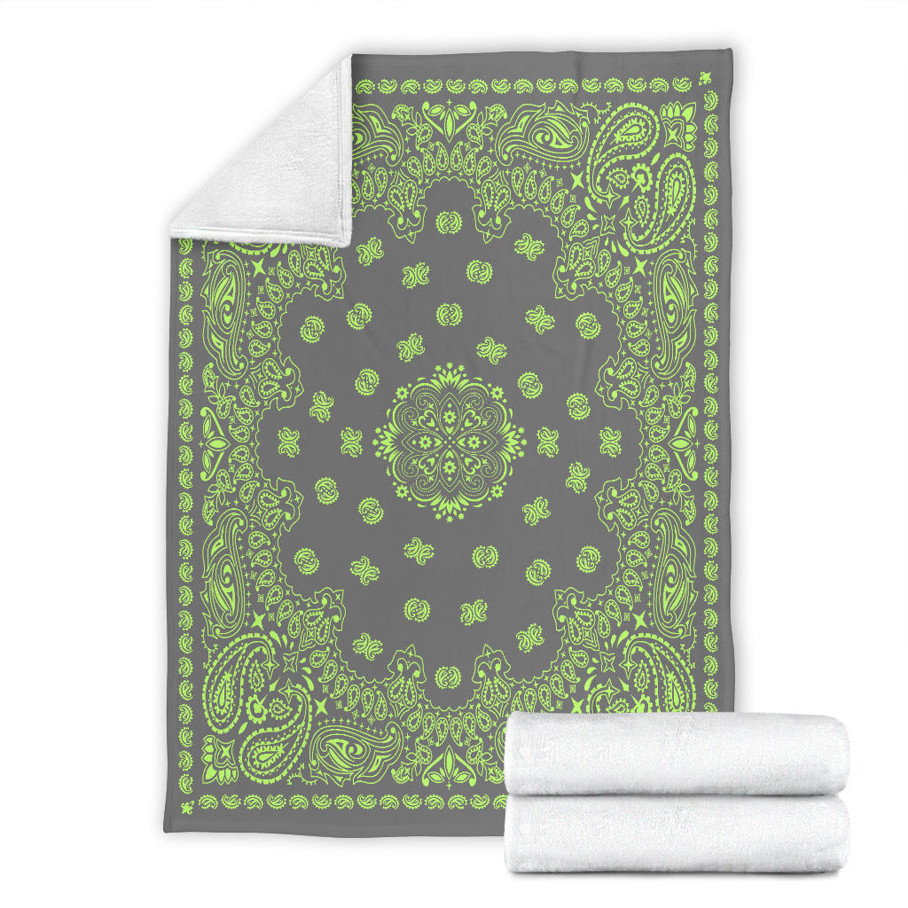 Ultra Plush 2 Lime on Gray Bandana Throw Blanket