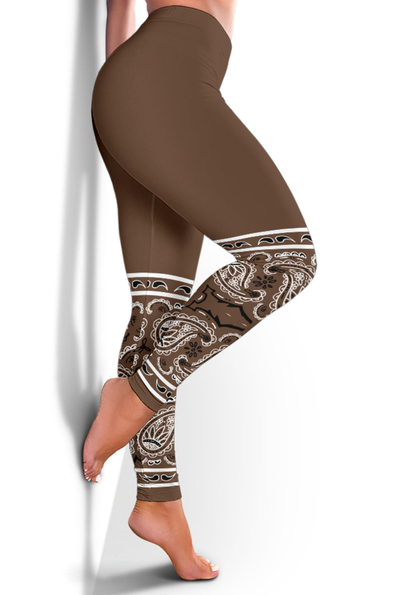 Women's Leggings - Coffee Brown Bandana