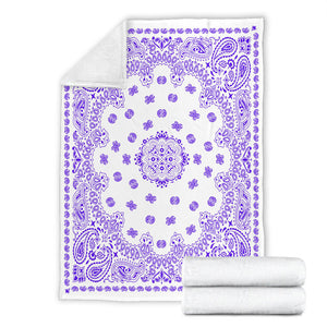 Ultra Plush 2 Violet on White Bandana Throw Blanket
