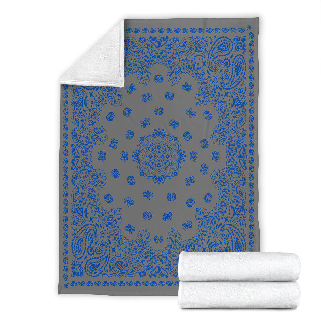 Ultra Plush 2 Cobalt on Gray Bandana Throw Blanket