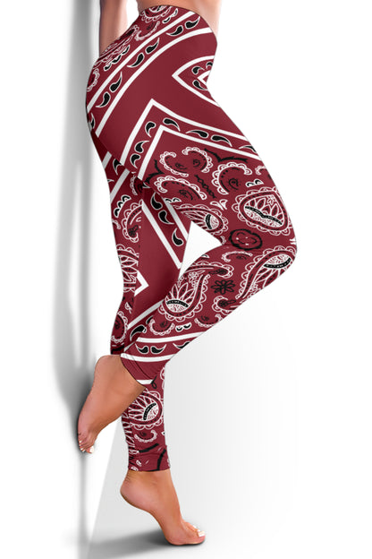 Women's Leggings - Maroon Total Bandana