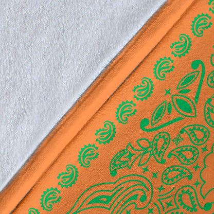 Ultra Plush 2 Green on Orange Bandana Throw Blanket