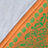 Ultra Plush 2 Green on Orange Bandana Throw Blanket