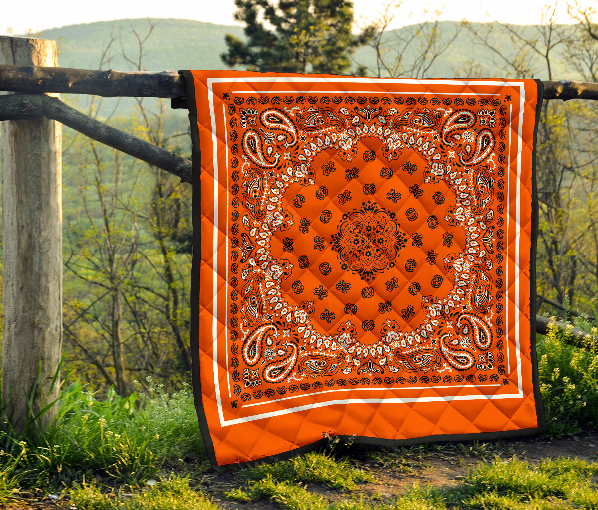 Quilt 2 Black and White on Perfect Orange, White Sq.