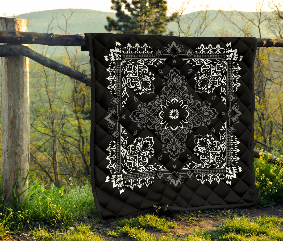 Quilt 3 White Gray on Black Bandana Quilt