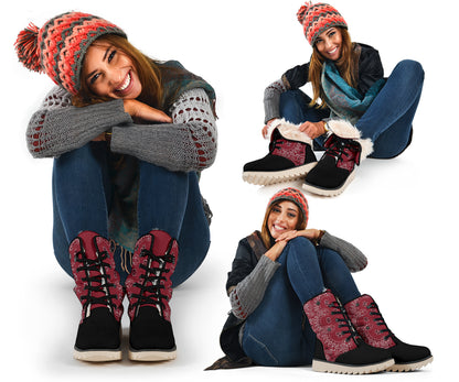 Women's Winter Boots - Bandana3 Maroon & Black