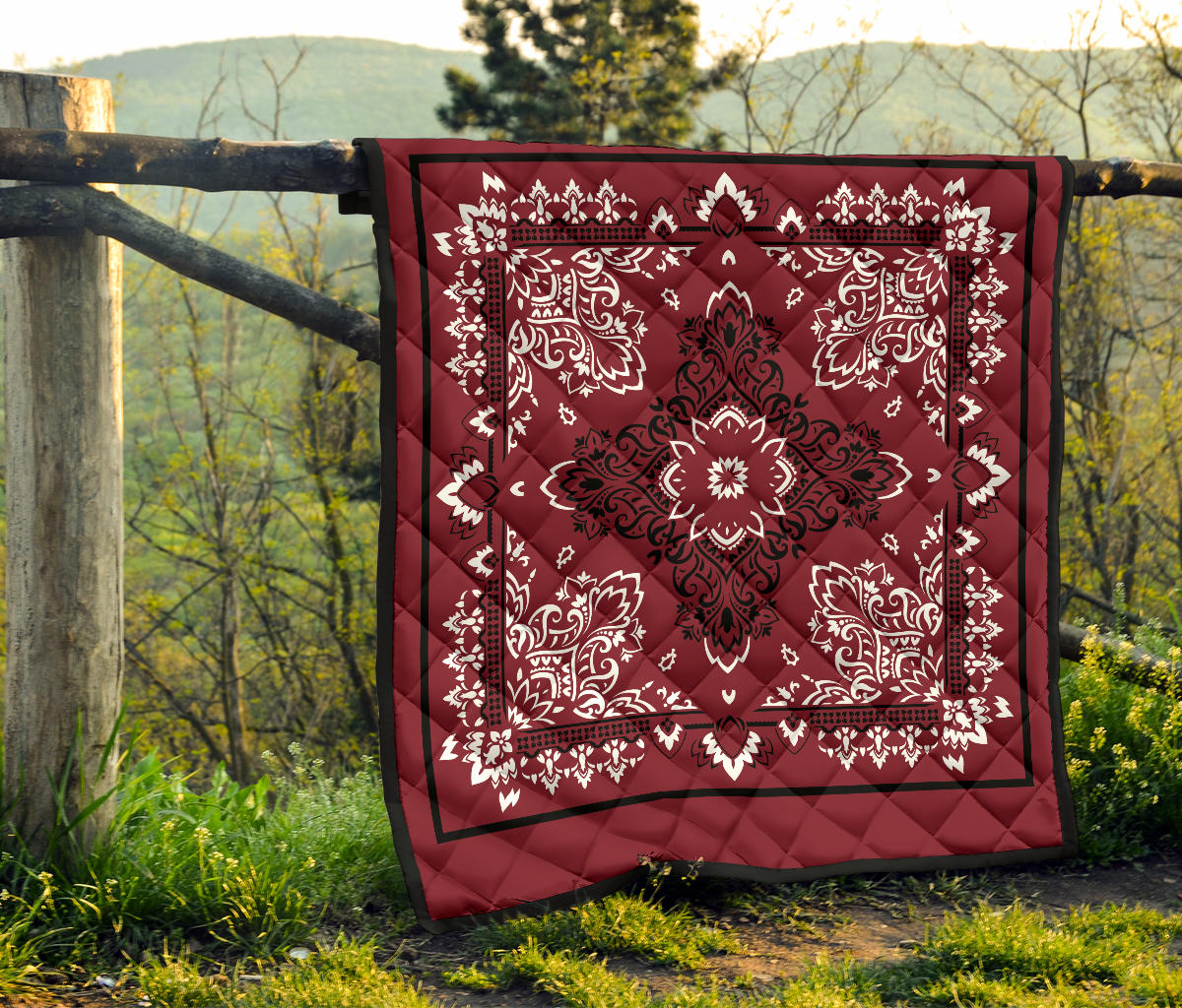 Quilt 3 Black White Maroon Bandana Quilt
