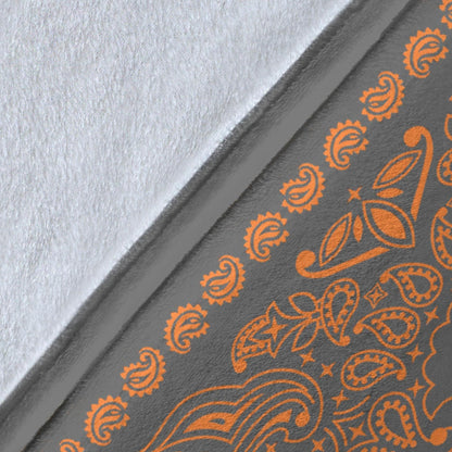 Ultra Plush 2 Orange on Gray Bandana Throw Blanket