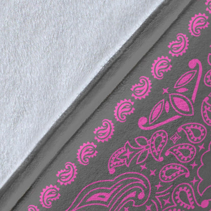 Ultra Plush 2 Pink on Gray Bandana Throw Blanket
