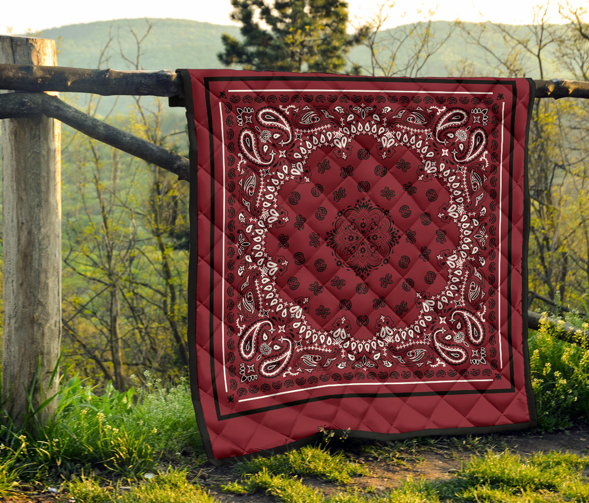 Quilt 2 Black White on Maroon Black Sq