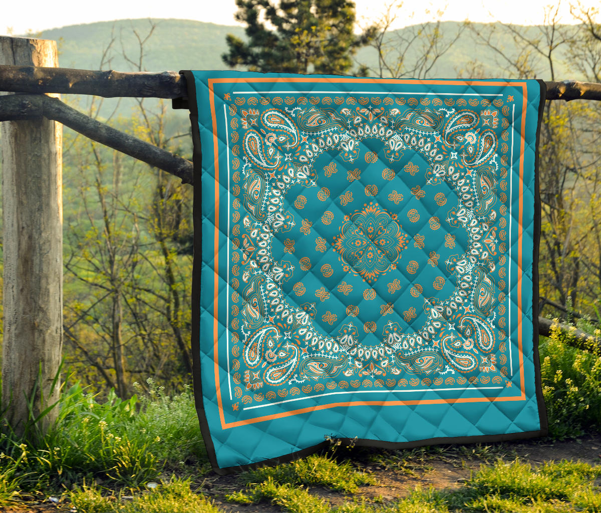 Quilt 2 Orange Bandana on Teal