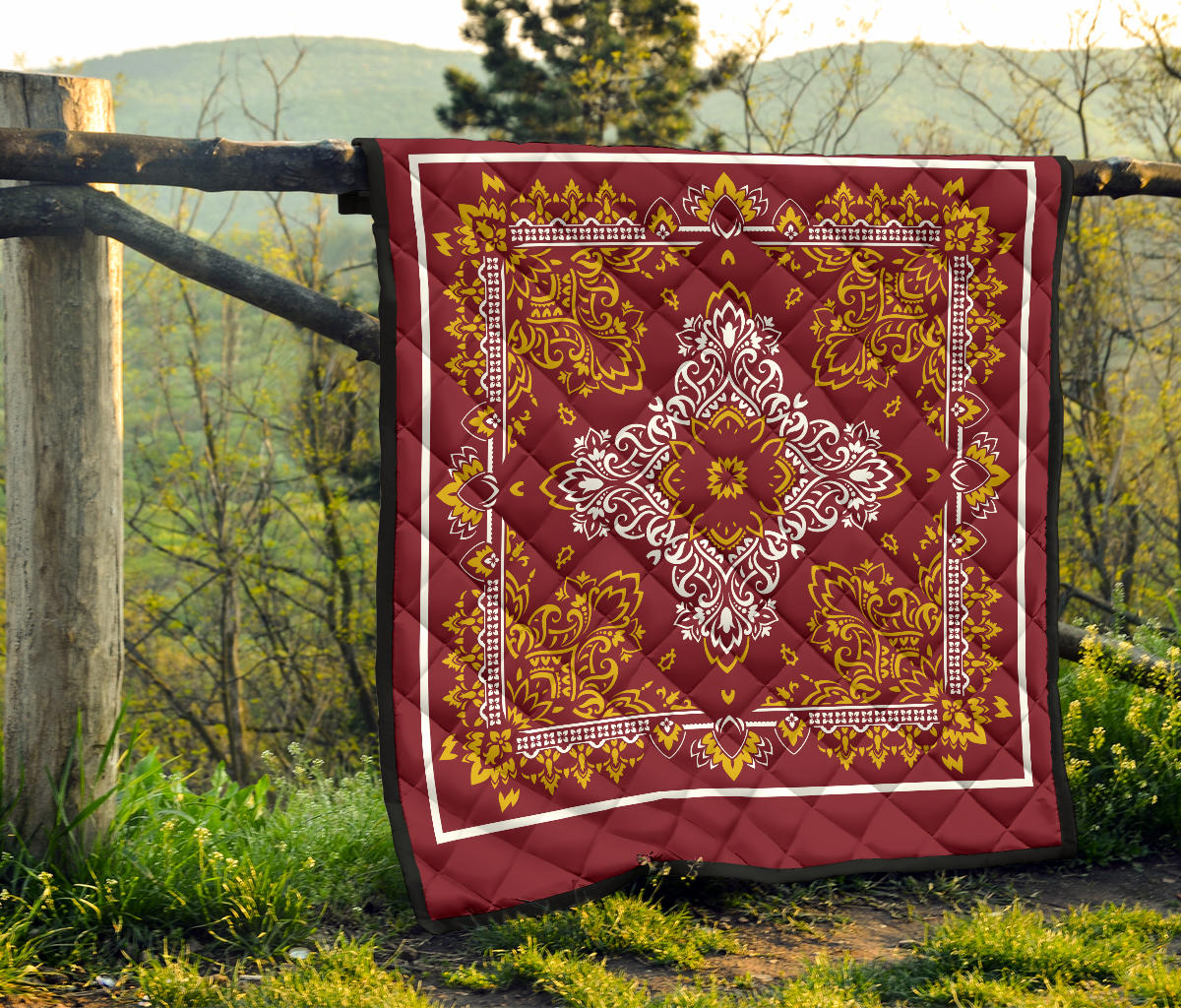 Quilt 3 White Gold on Maroon Bandana Quilt