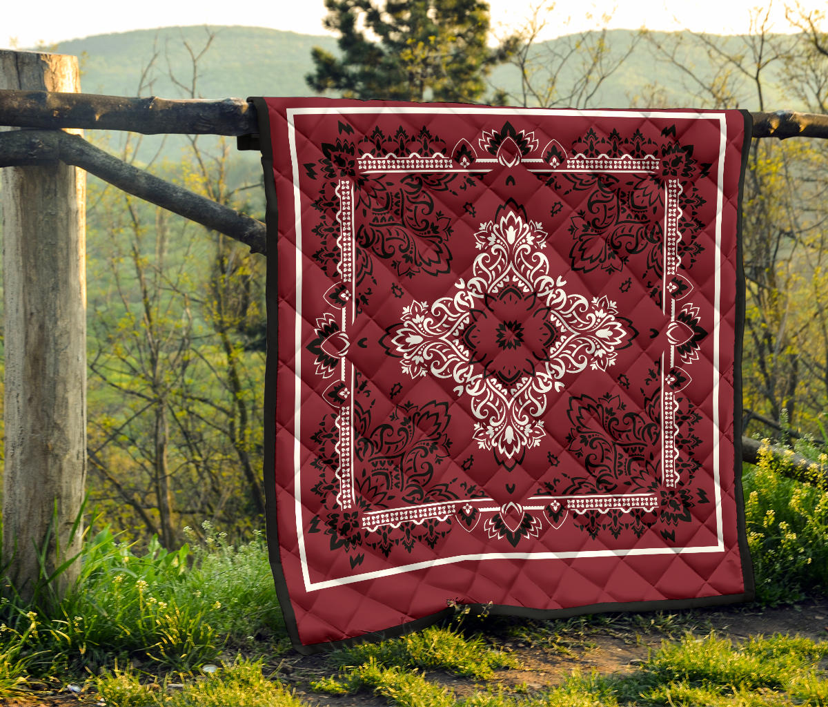 Quilt 3 - White Black on Maroon Bandana Quilt