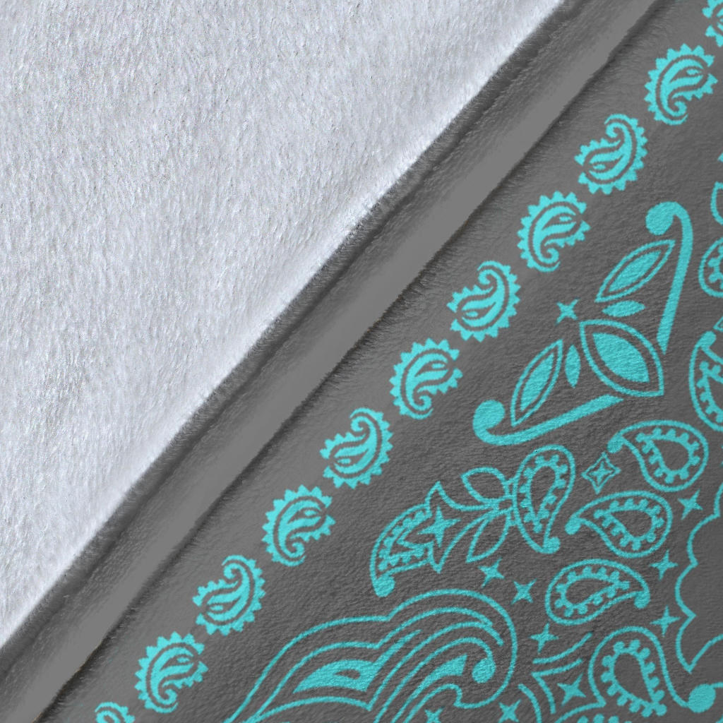 Ultra Plush 2 Lt Teal on Gray Bandana Throw Blanket