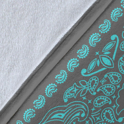 Ultra Plush 2 Lt Teal on Gray Bandana Throw Blanket
