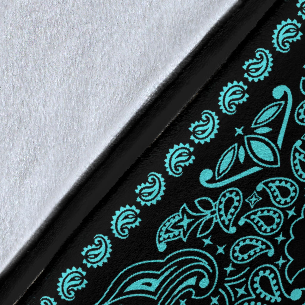 Ultra Plush 2 Lt Teal on Black Bandana Throw Blanket