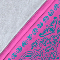 Ultra Plush 2 Teal on Pink Bandana Throw Blanket